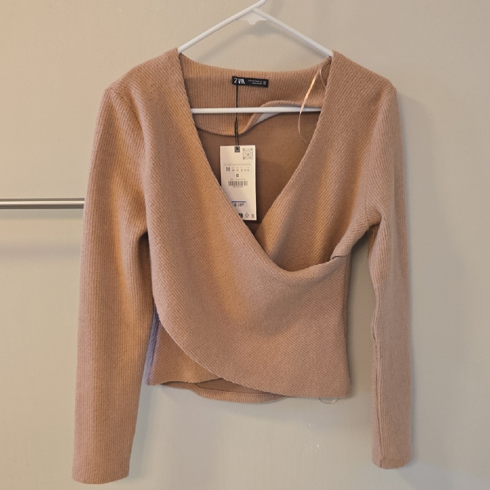 ZARA Rose Blush V-Neck Wrap Sweater